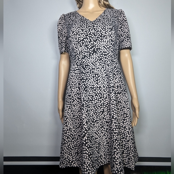 NEW Lark & Ro Lark Womens Short-Sleeve Fit & Flare Dress Sz 8 black polka dot - Picture 1 of 3